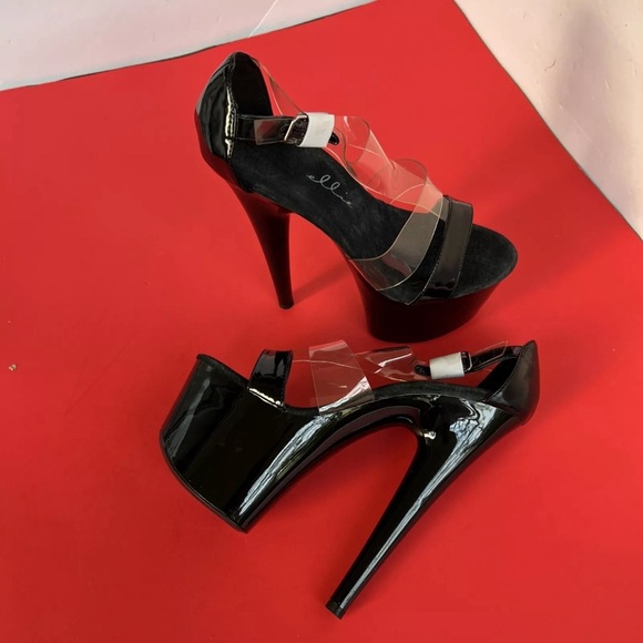 Posh Chronicles Shoes - Ellie Black Clear 6.5” Stiletto High Heels Platform Stripper Pole Dance Shoes 6